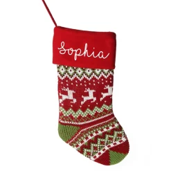 Personalised Knitted Reindeer Christmas Stocking - Red Cuff Personalised Stockings|