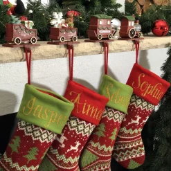 Personalised Knitted Reindeer Christmas Stocking - Red Cuff Personalised Stockings|
