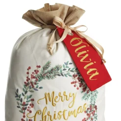 Personalised Merry Christmas Wreath Santa Sack Personalised Santa Sacks|