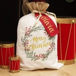 Personalised Merry Christmas Wreath Santa Sack Personalised Santa Sacks|