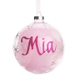 Personalised Pink Feather Clear Glass Christmas Bauble Personalised Baubles|
