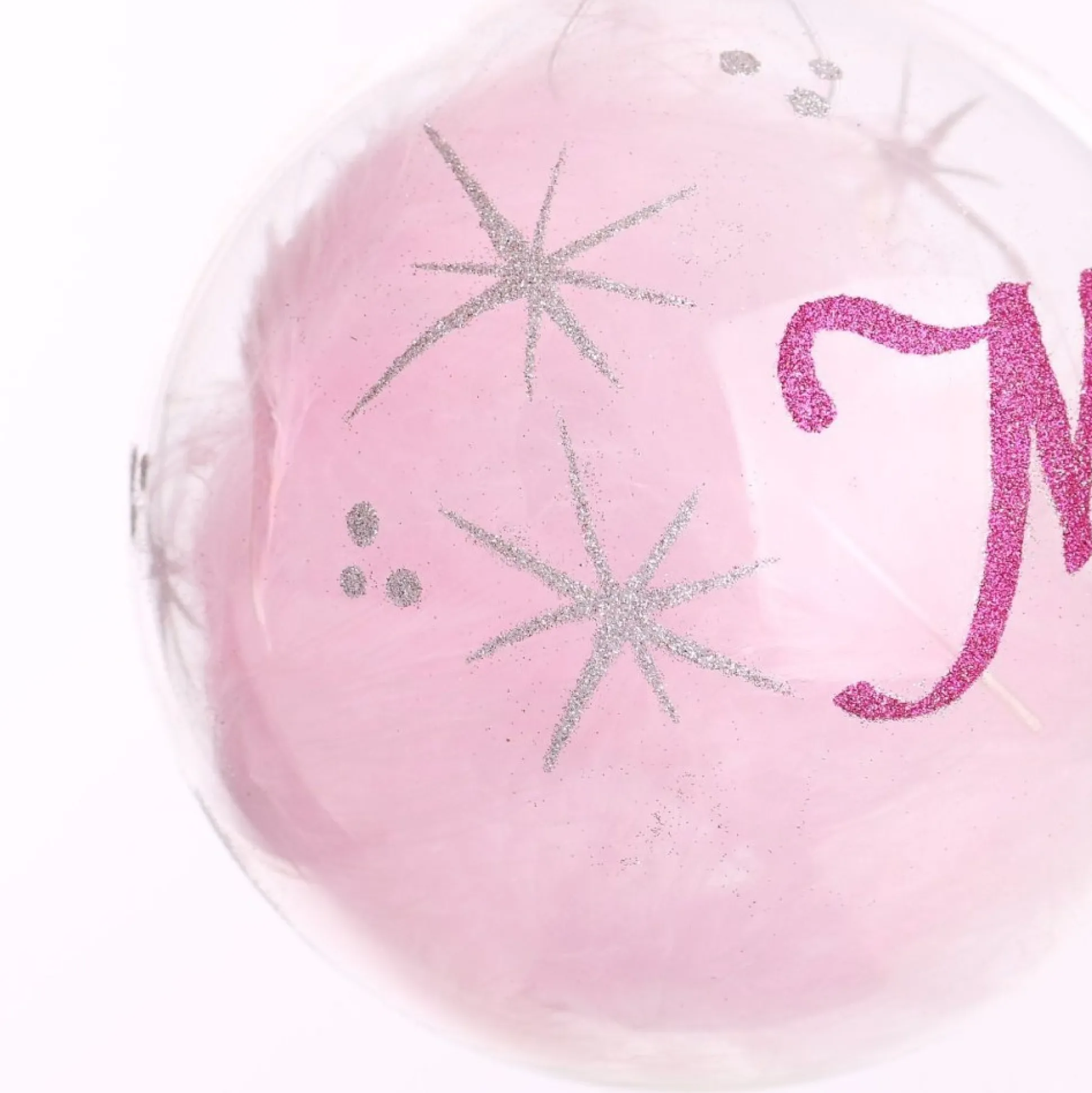 Personalised Pink Feather Clear Glass Christmas Bauble Personalised Baubles|