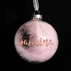 Personalised Pink Feather Clear Glass Christmas Bauble Personalised Baubles|