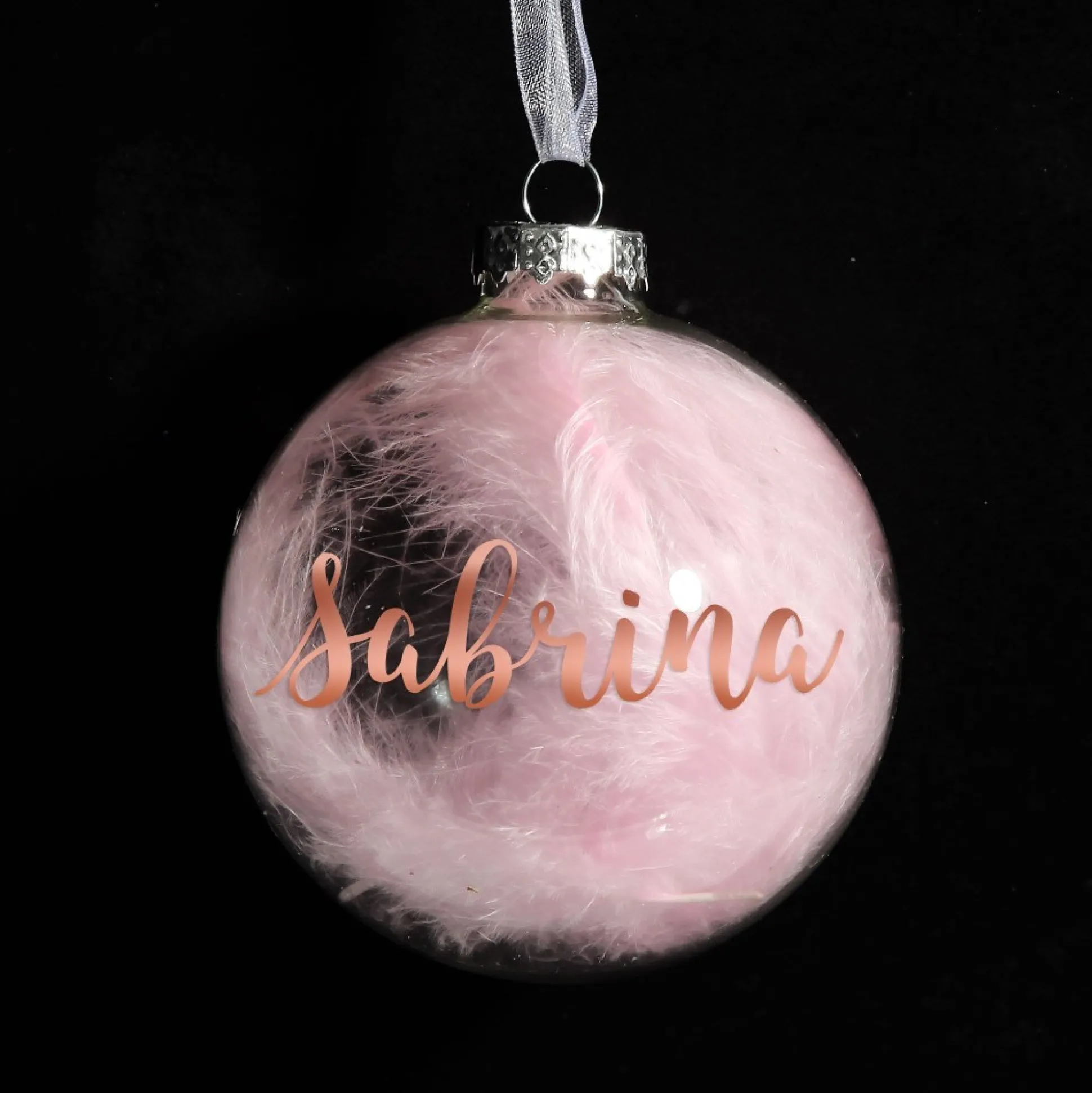 Personalised Pink Feather Clear Glass Christmas Bauble Personalised Baubles|
