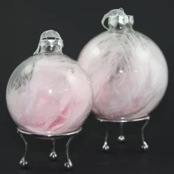 Personalised Pink Feather Clear Glass Christmas Bauble Personalised Baubles|