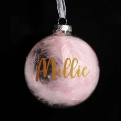 Personalised Pink Feather Clear Glass Christmas Bauble Personalised Baubles|