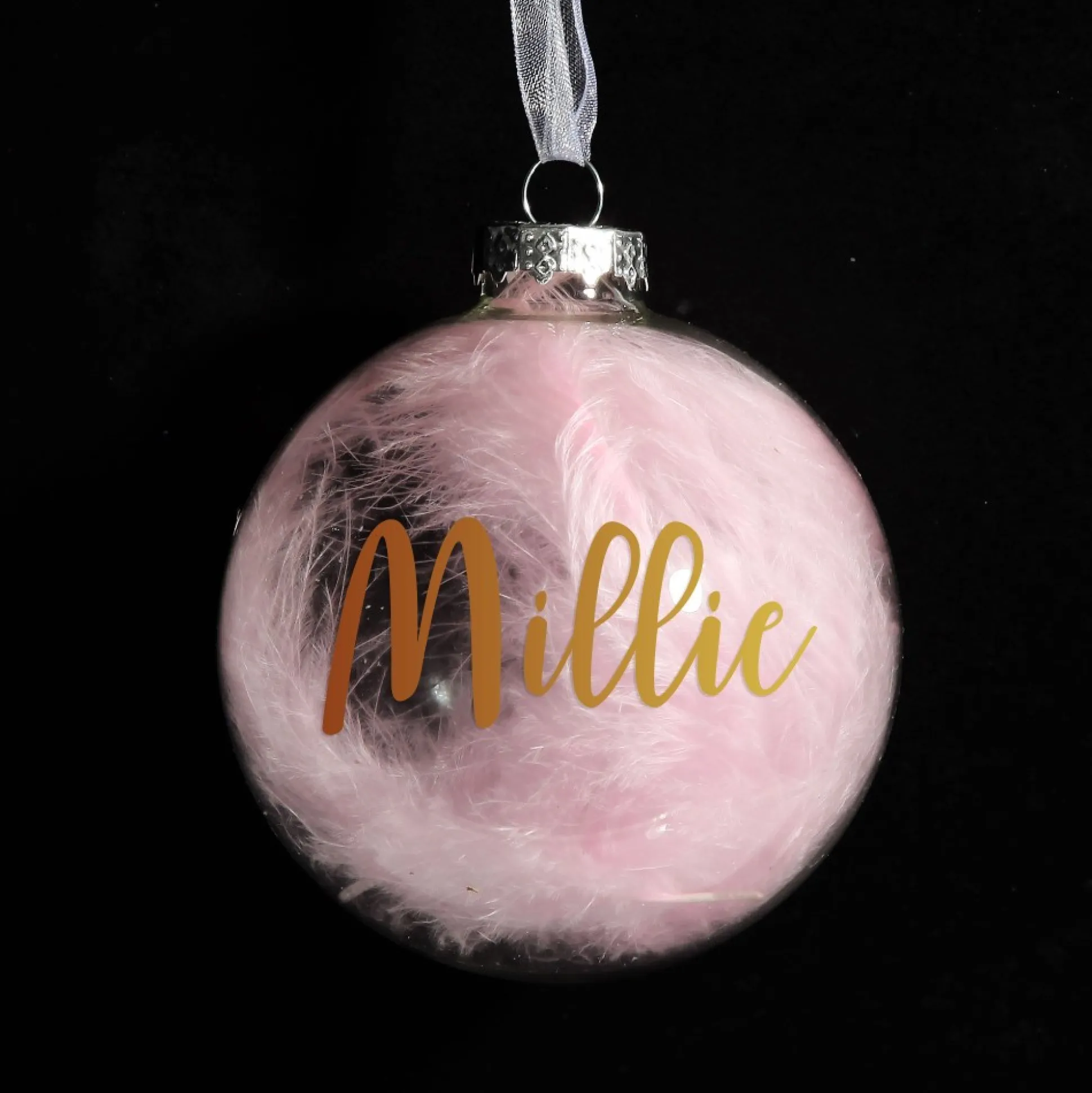 Personalised Pink Feather Clear Glass Christmas Bauble Personalised Baubles|