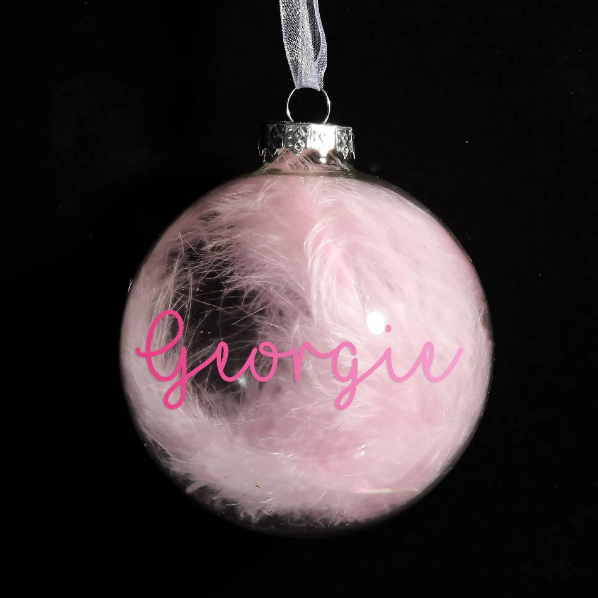 Personalised Pink Feather Clear Glass Christmas Bauble Personalised Baubles|