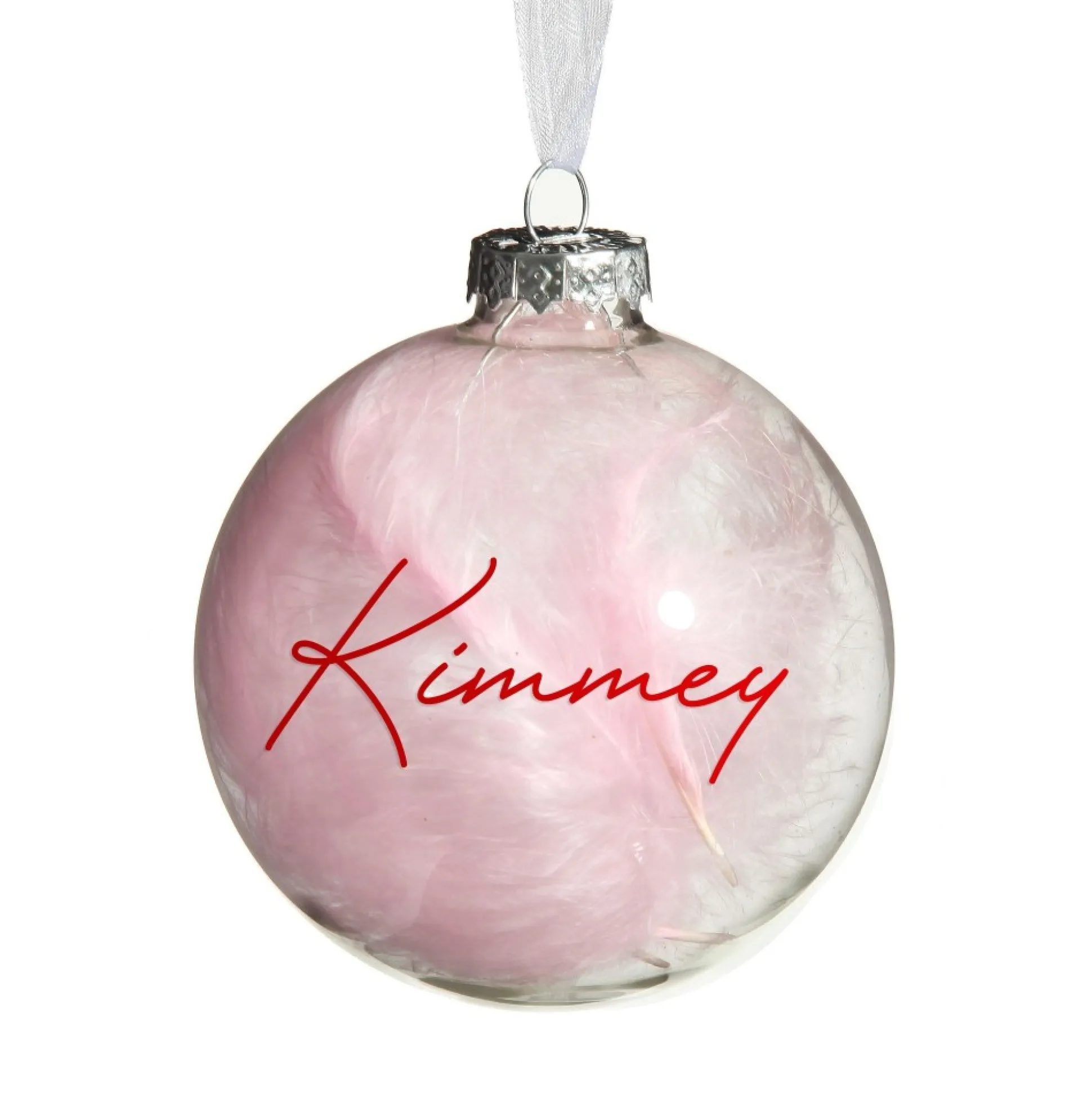 Personalised Pink Feather Clear Glass Christmas Bauble Personalised Baubles|