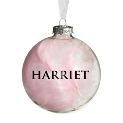 Personalised Pink Feather Clear Glass Christmas Bauble Personalised Baubles|