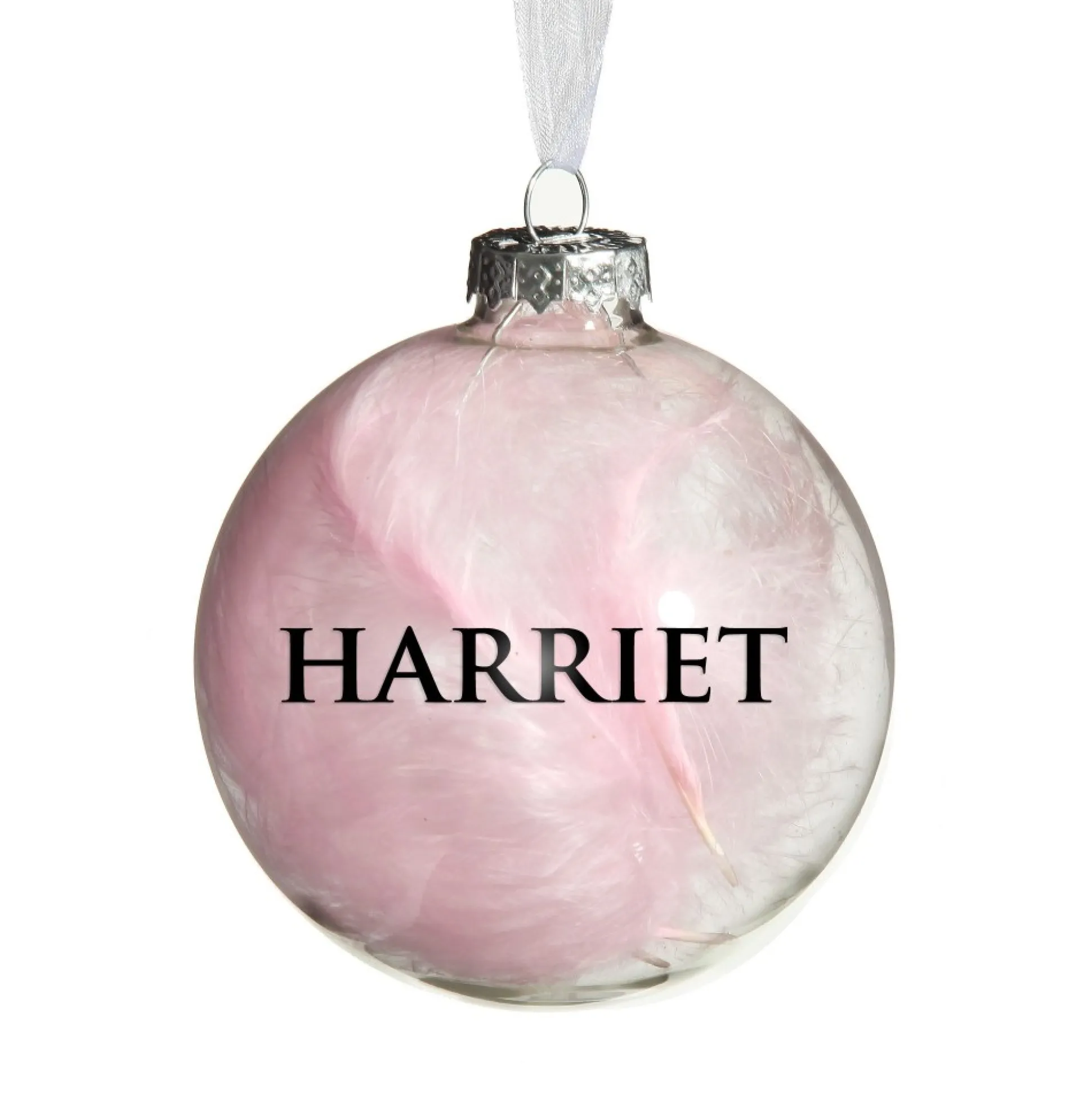 Personalised Pink Feather Clear Glass Christmas Bauble Personalised Baubles|