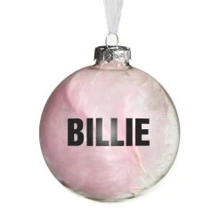 Personalised Pink Feather Clear Glass Christmas Bauble Personalised Baubles|