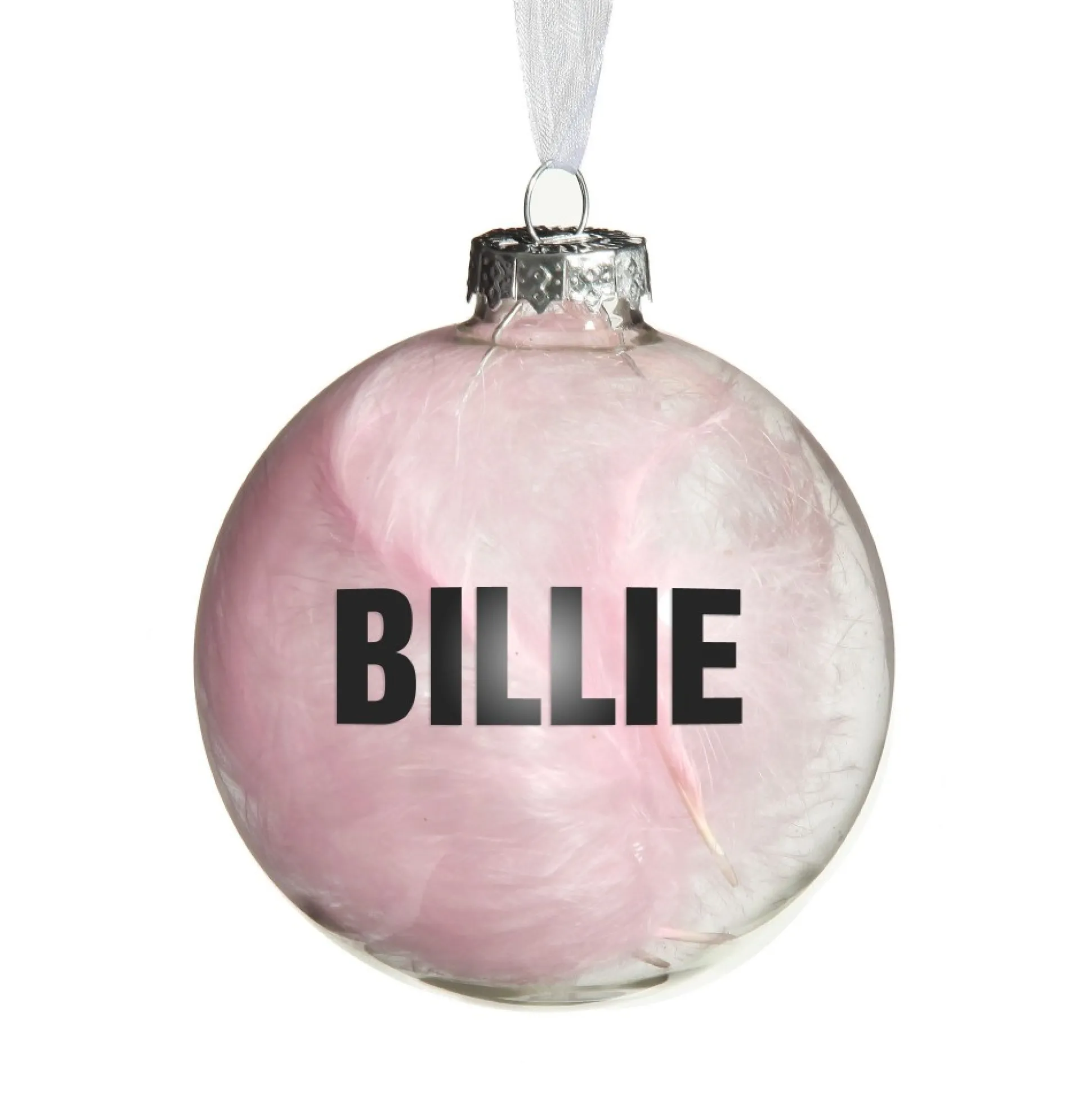 Personalised Pink Feather Clear Glass Christmas Bauble Personalised Baubles|