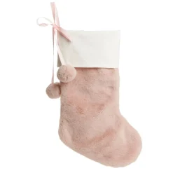 Personalised Pink Fur Christmas Stocking with Pom Poms Personalised Stockings|