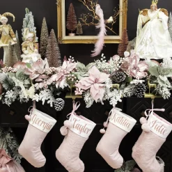 Personalised Pink Fur Christmas Stocking with Pom Poms Personalised Stockings|