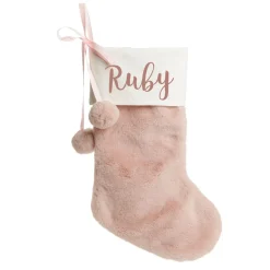 Personalised Pink Fur Christmas Stocking with Pom Poms Personalised Stockings|