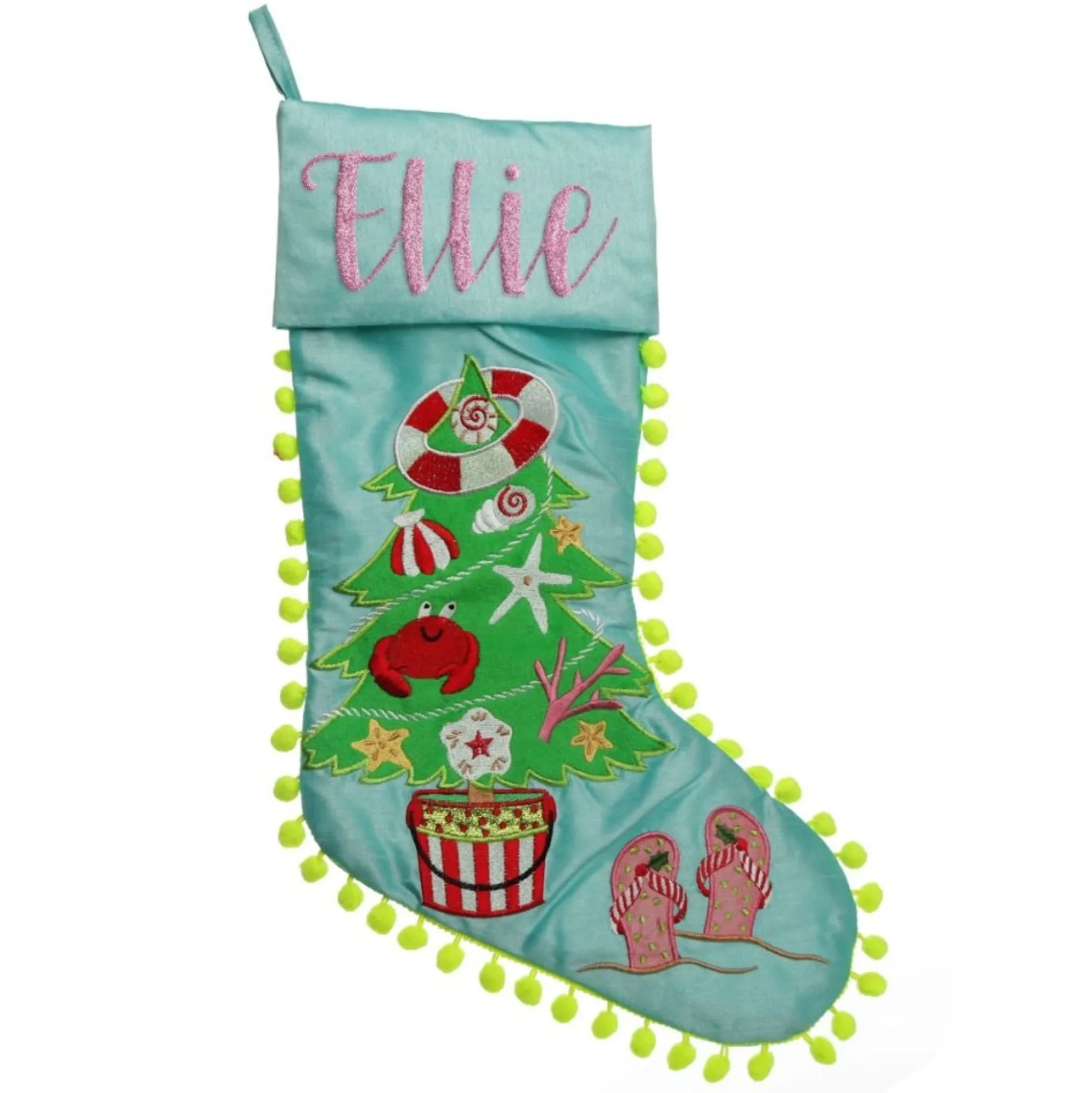 Personalised Pom Pom Beach Tree Christmas Stocking Personalised Stockings|