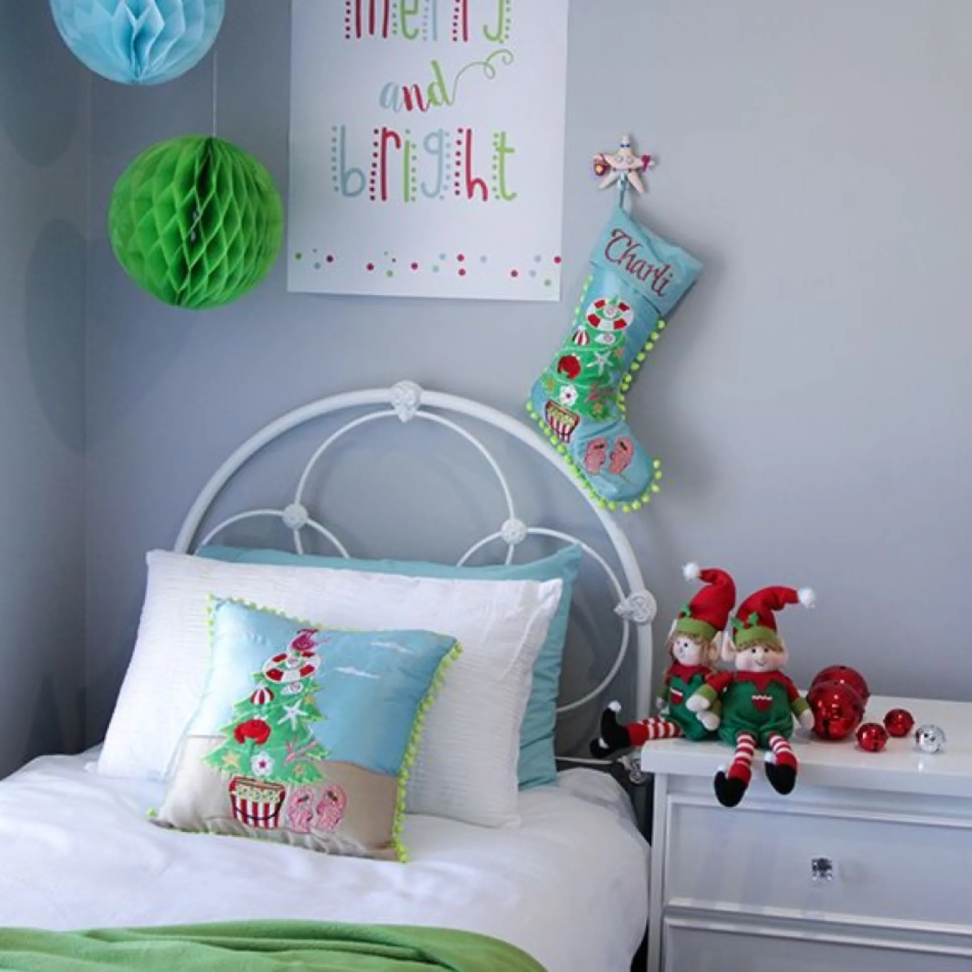 Personalised Pom Pom Beach Tree Christmas Stocking Personalised Stockings|