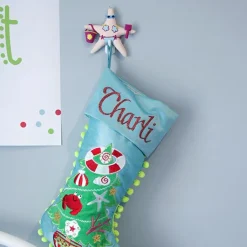 Personalised Pom Pom Beach Tree Christmas Stocking Personalised Stockings|