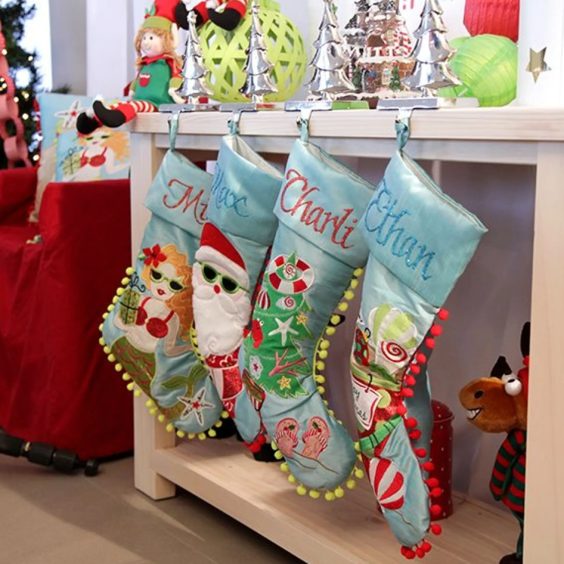 Personalised Pom Pom Beach Tree Christmas Stocking Personalised Stockings|