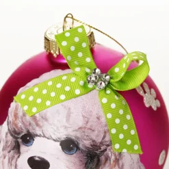 Personalised Poodle Dog Hot Pink Christmas Bauble Hand Painted Baubles|