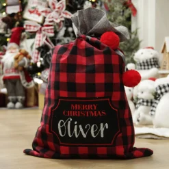 Personalised Red and Black Buffalo Check Christmas Santa Sack Personalised Santa Sacks|