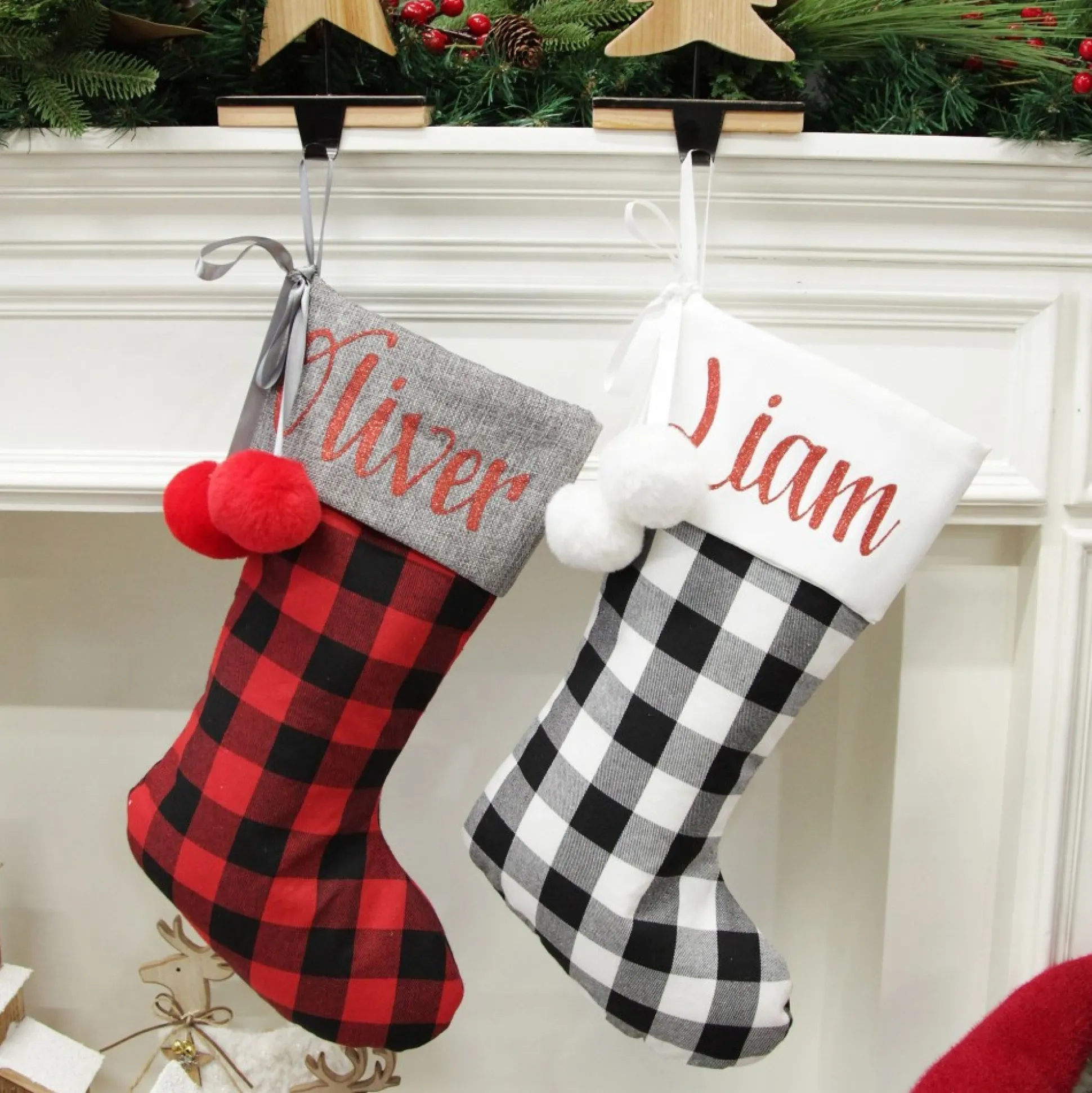 Personalised Red and Black Buffalo Check Christmas Stocking Personalised Stockings|