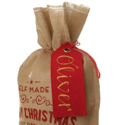 Personalised Red Linen Santa Sack Tag Personalised Santa Sacks|