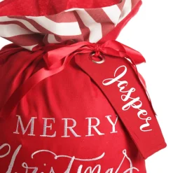 Personalised Red Merry Christmas Santa Sack with Candy Cane Stripe Trim Personalised Santa Sacks|