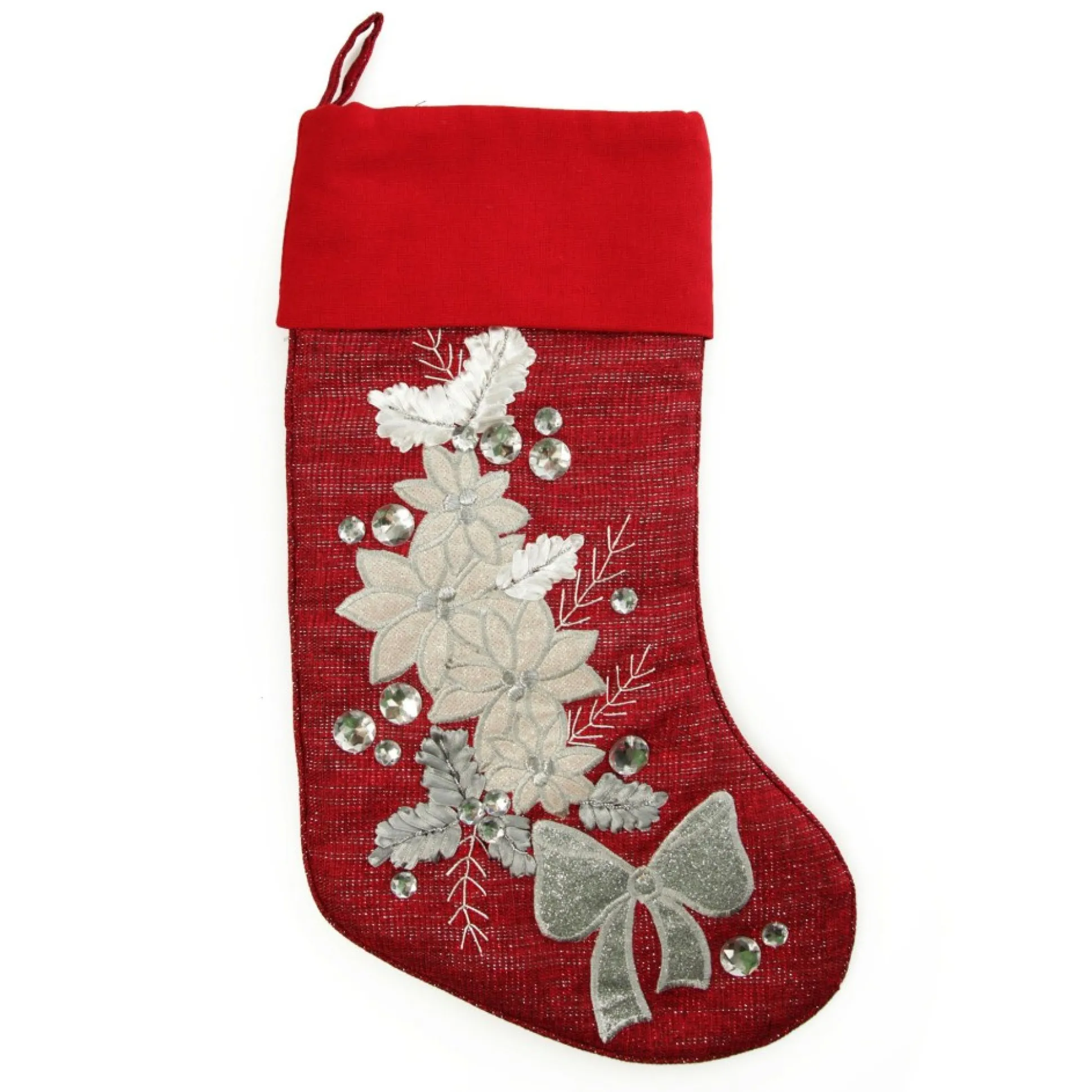 Personalised Red Poinsettia Christmas Stocking Personalised Stockings|