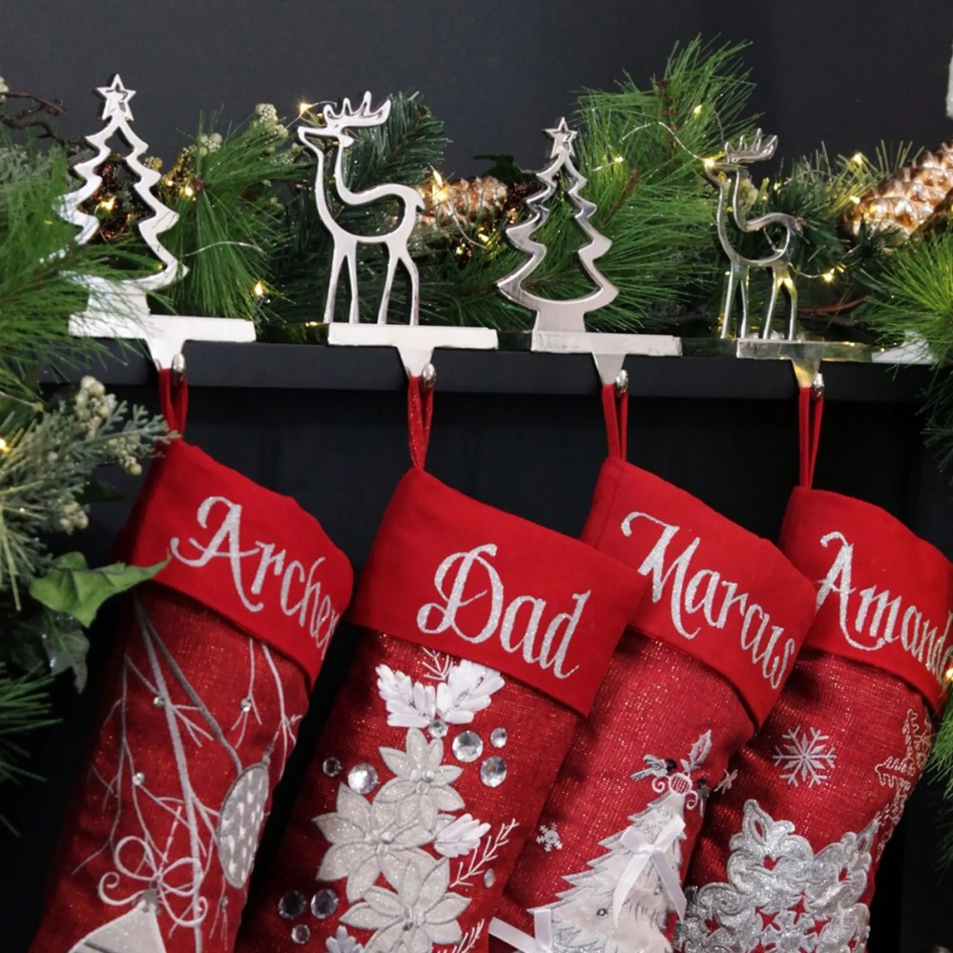 Personalised Red Poinsettia Christmas Stocking Personalised Stockings|