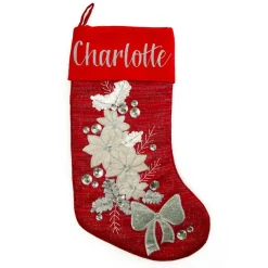 Personalised Red Poinsettia Christmas Stocking Personalised Stockings|