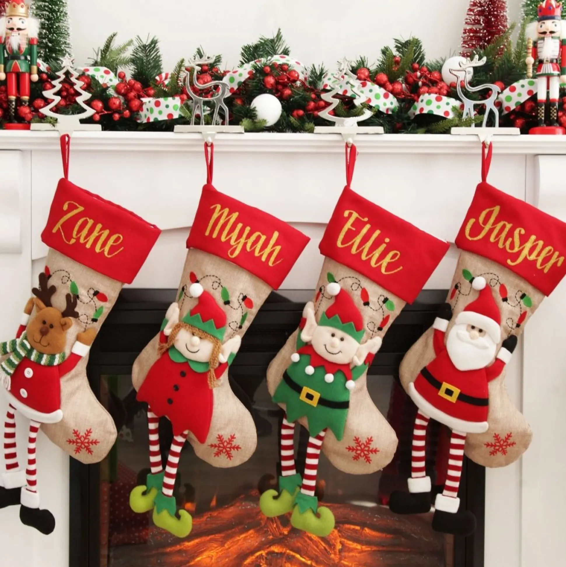 Personalised Reindeer Christmas Stocking with Dangly Legs Personalised Stockings|