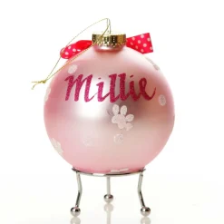 Personalised Shih Tzu Dog with Bow Pink Chrismas Bauble Hand Painted Baubles|