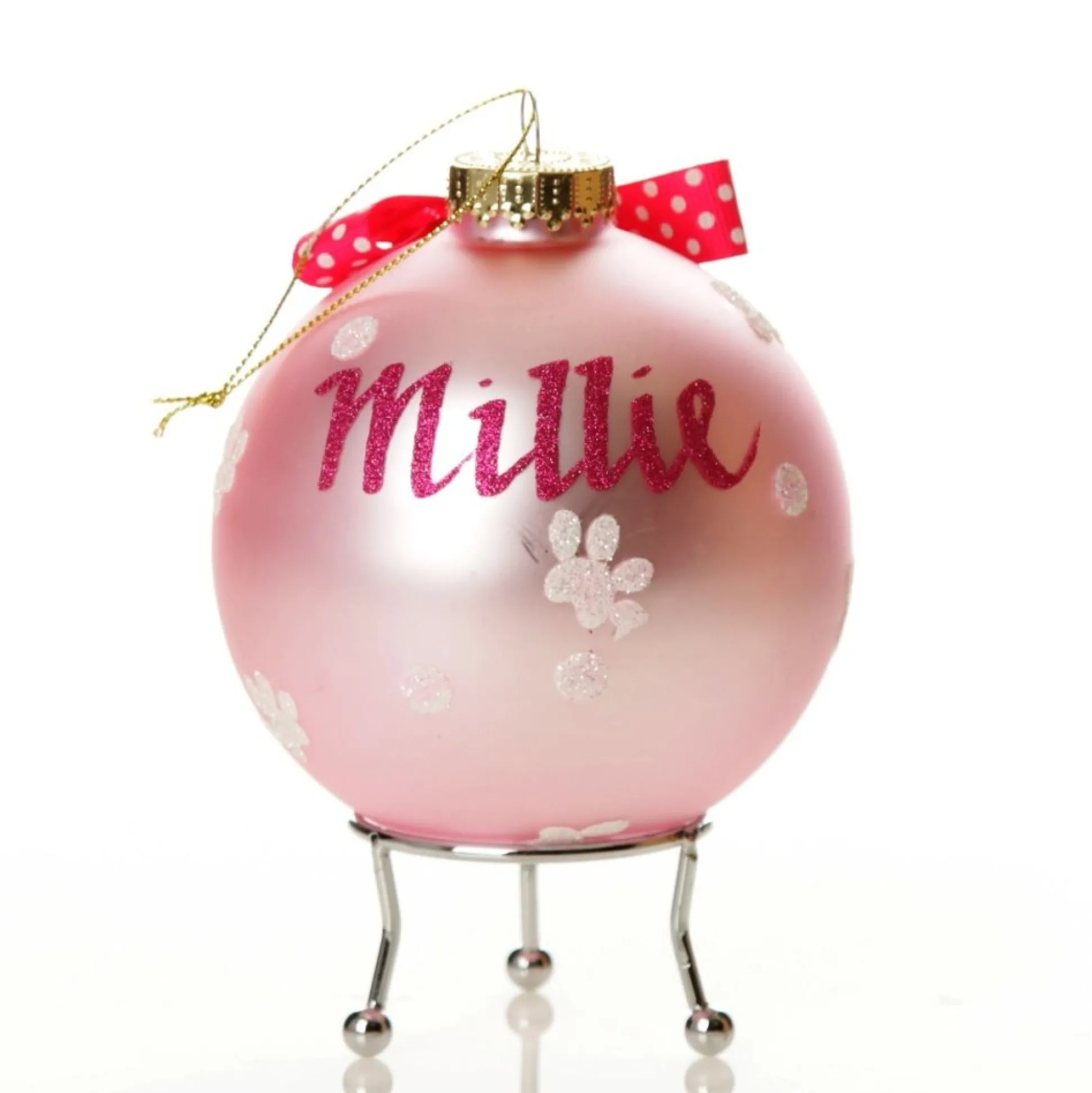 Personalised Shih Tzu Dog with Bow Pink Chrismas Bauble Hand Painted Baubles|