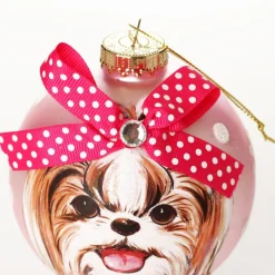 Personalised Shih Tzu Dog with Bow Pink Chrismas Bauble Hand Painted Baubles|