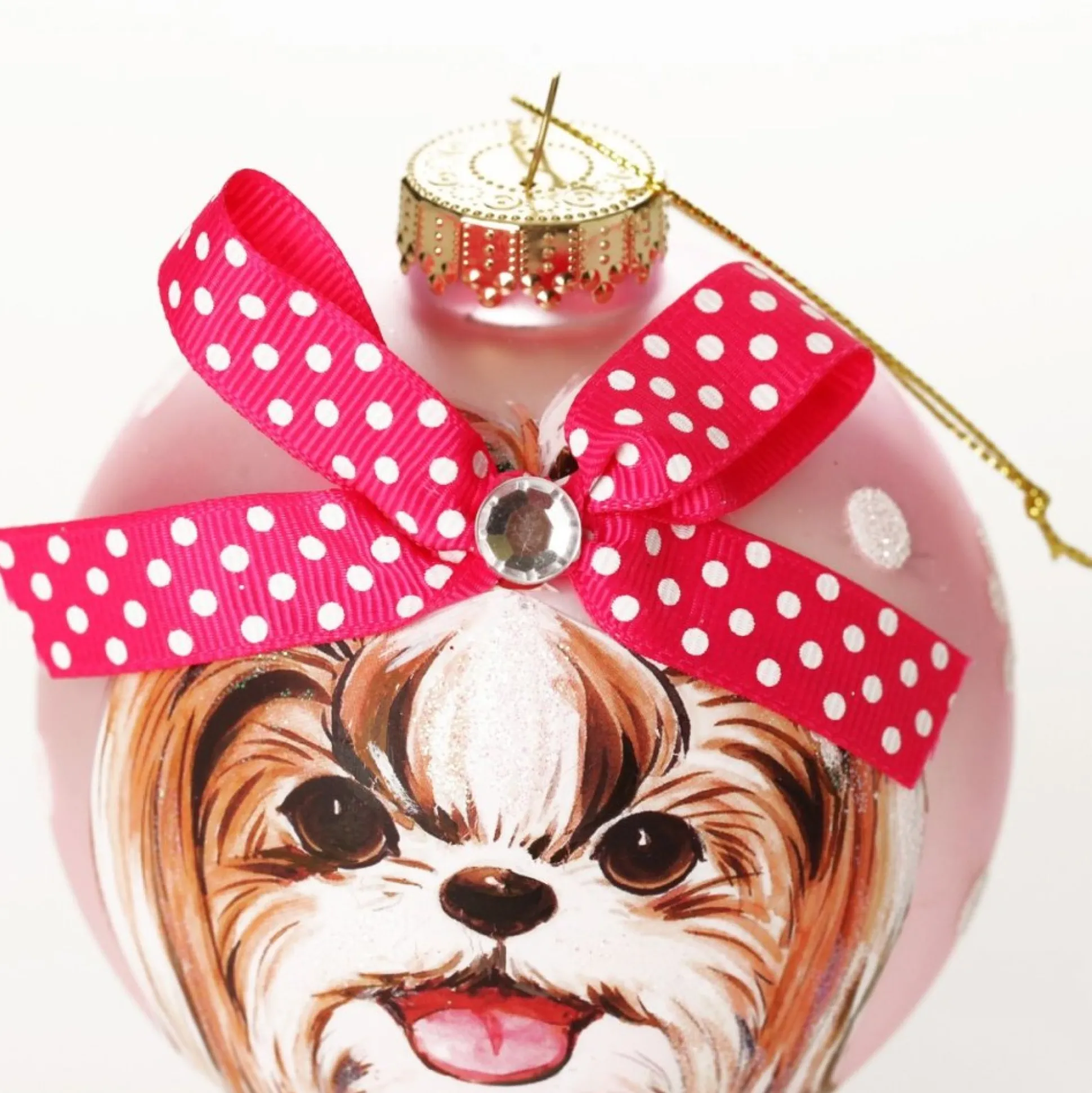 Personalised Shih Tzu Dog with Bow Pink Chrismas Bauble Hand Painted Baubles|