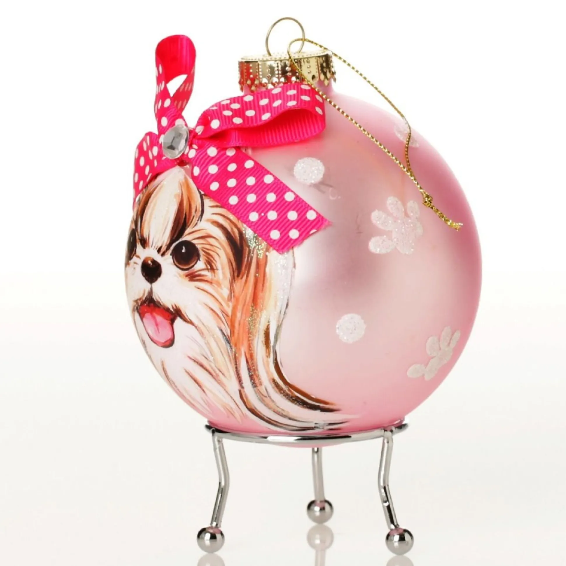 Personalised Shih Tzu Dog with Bow Pink Chrismas Bauble Hand Painted Baubles|