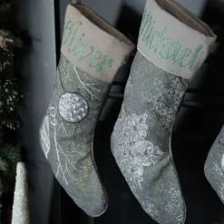Personalised Silver Poinsettia Christmas Stocking Personalised Stockings|