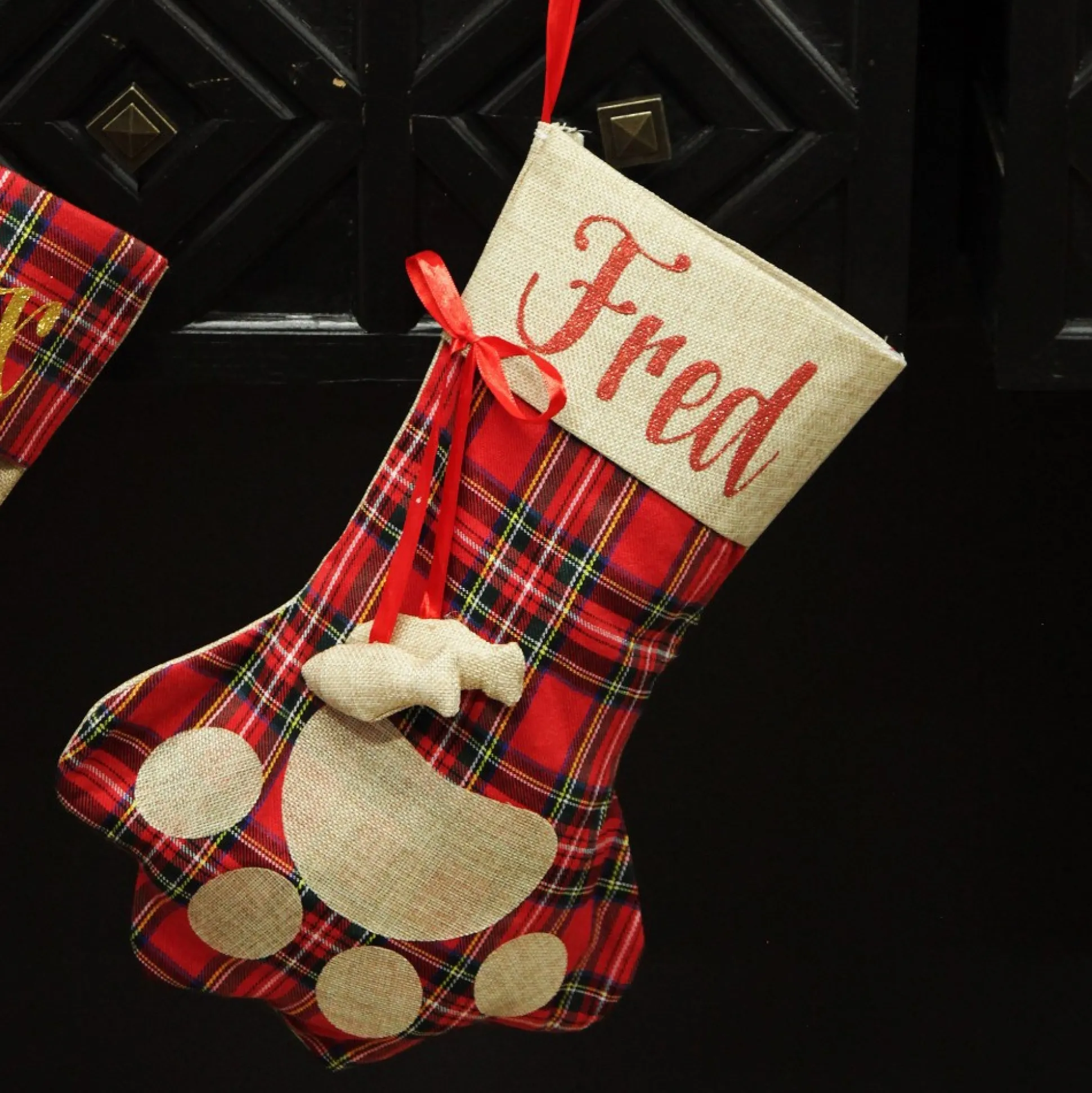 Personalised Tartan Cat Paw Christmas Stocking Personalised Stockings|