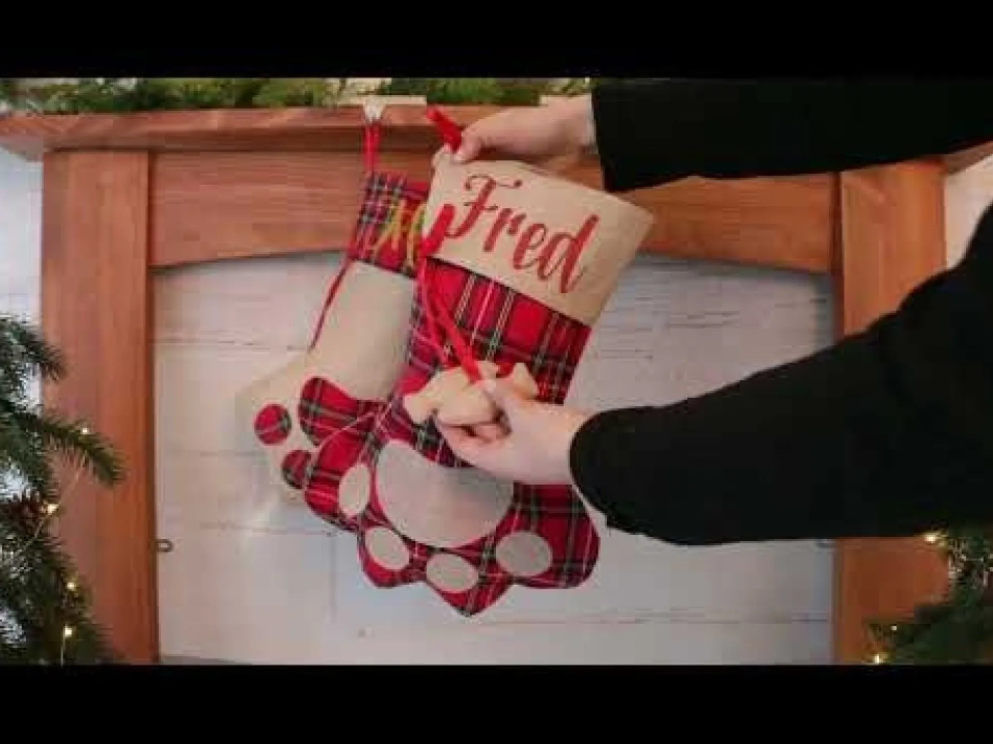 Personalised Tartan Cat Paw Christmas Stocking Personalised Stockings|