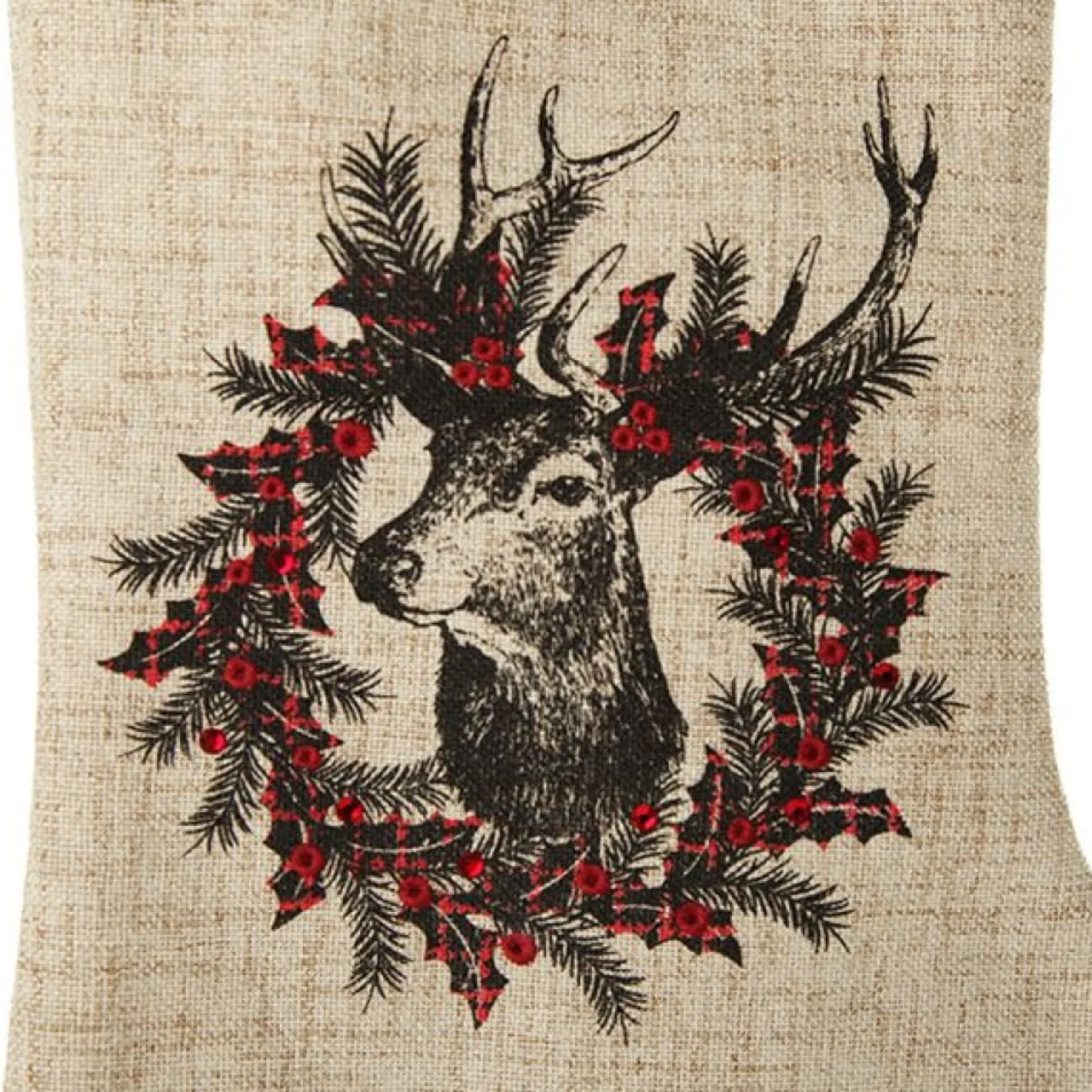 Personalised Vintage Reindeer Christmas Stocking - Black Cuff Personalised Stockings|