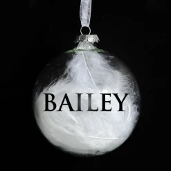 Personalised White Feather Clear Glass Christmas Bauble Personalised Baubles|