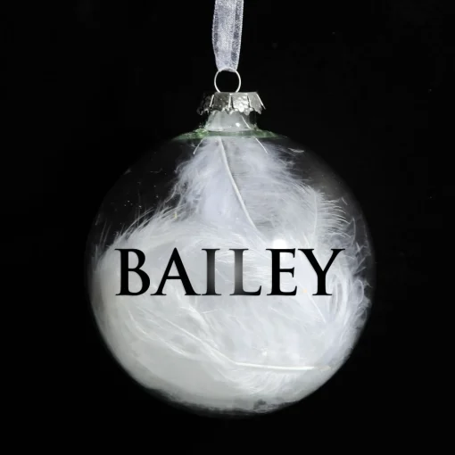 Personalised White Feather Clear Glass Christmas Bauble Personalised Baubles|