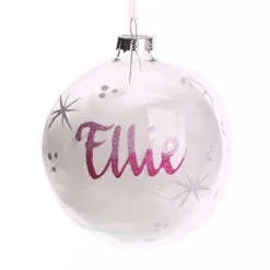 Personalised White Feather Clear Glass Christmas Bauble Personalised Baubles|