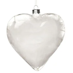 Personalised White Feather Glass Heart Personalised Baubles|