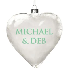 Personalised White Feather Glass Heart Personalised Baubles|