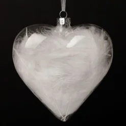 Personalised White Feather Glass Heart Personalised Baubles|