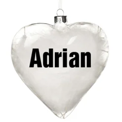 Personalised White Feather Glass Heart Personalised Baubles|
