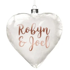 Personalised White Feather Glass Heart Personalised Baubles|